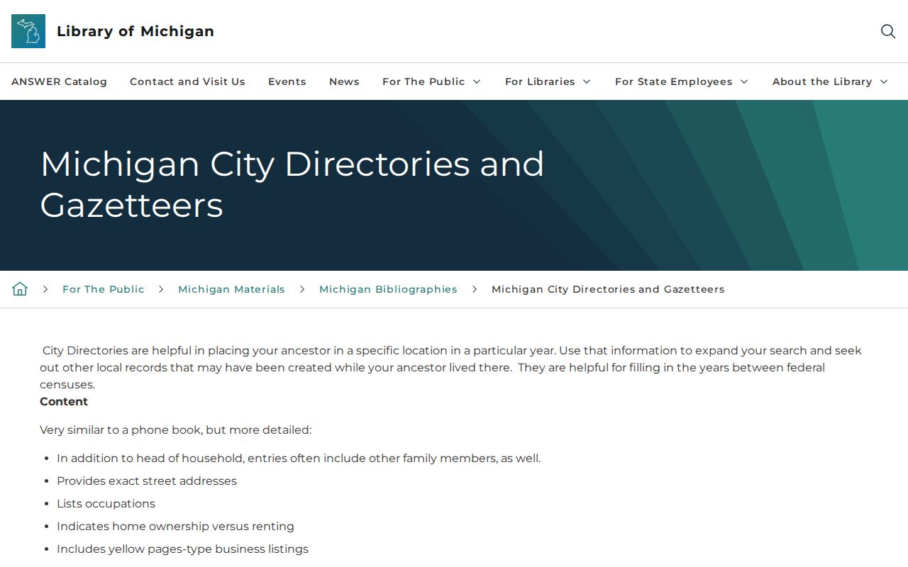 Oak Park city directory access information from the Library of Michigan