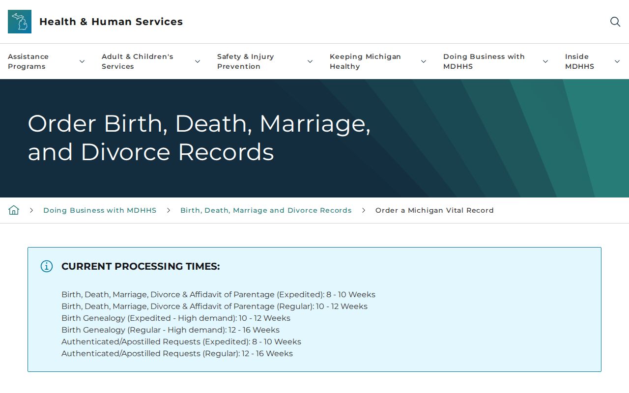 Oak Park residents directory Michigan vital records ordering route