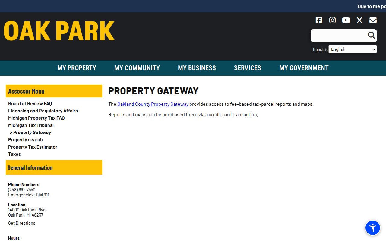 Oak Park residents directory assessor Property Gateway handoff