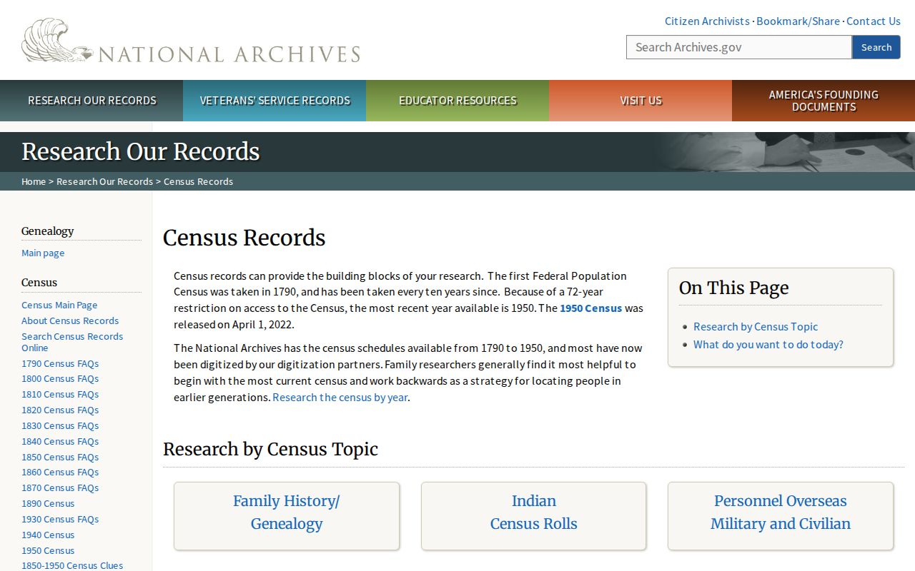 Oak Park previous residents research through National Archives census records