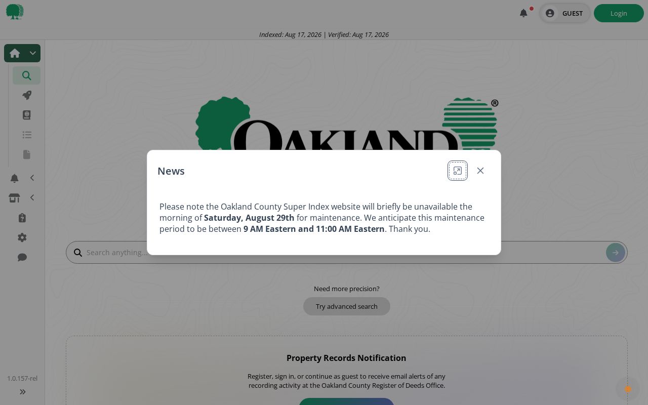 Oak Park street directory reference showing Oakland County Super Index deed records